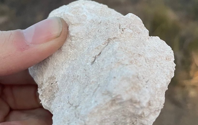 Trozo de carbonato de calcio en la mano