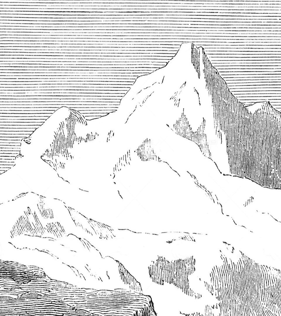 Grabado de una cumbre nevada, de la etiqueta de Cota 1500